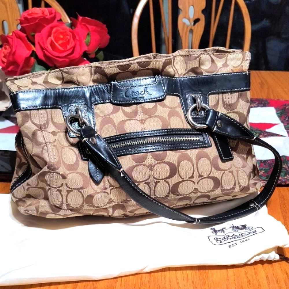 Coach Brown and Black Shoulder Bags with Elegant Leather Trims